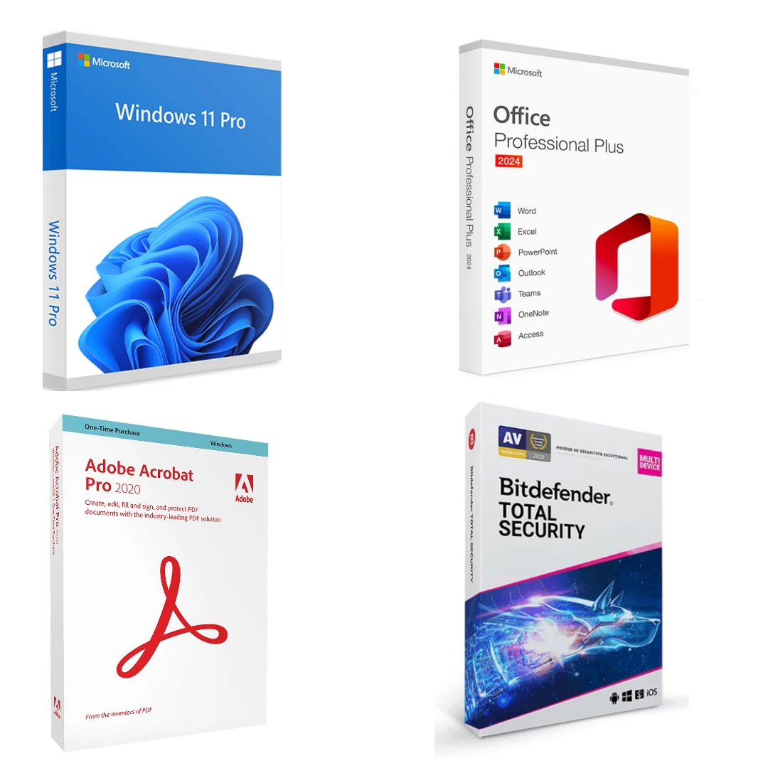 Pachet PROMO 4 in 1 Business: Licenta Windows 11 Professional + Office 2024 Professional Plus + Adobe Acrobat Pro 2020 + Bitdefender Total Security 1 an de zile Pachet PROMO 4 in 1 Business: Licenta Windows 11 Professional + Office 2024 Professional Plus + Adobe Acrobat Pro 2020 + Bitdefender Total Security 1 an de zile